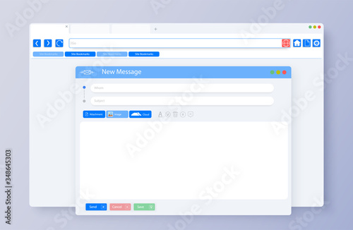 Blank minimal browser window for computer. Mockup for responsive web design. Email message window. Mail app interface. Vector illustration