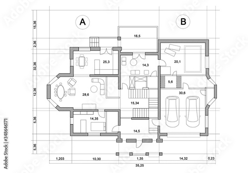 Architectural plan of house as background. Illustration