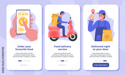 Online food delivery service illustration concept. Mobile app onboarding screens. Templates for a website. flat design with any variant