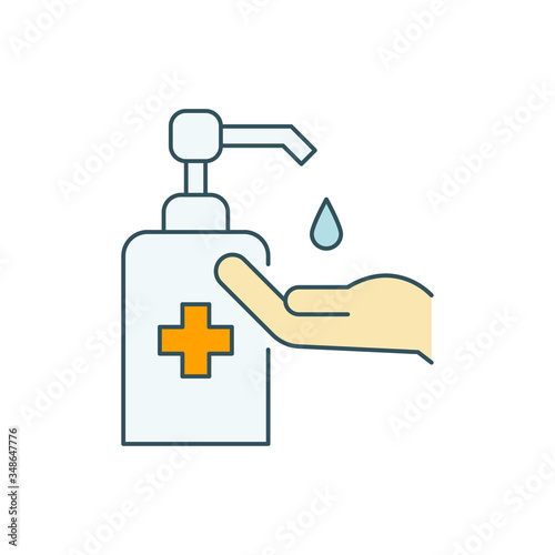 Use hand sanitizer line color icon. Coronavirus, covid-19 prevention tip