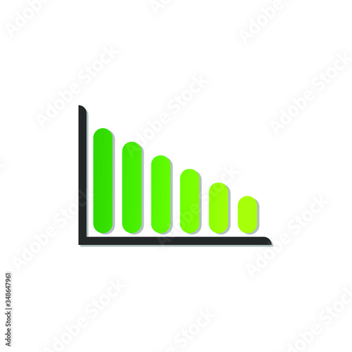 Green bussines graph icon with falling chart.