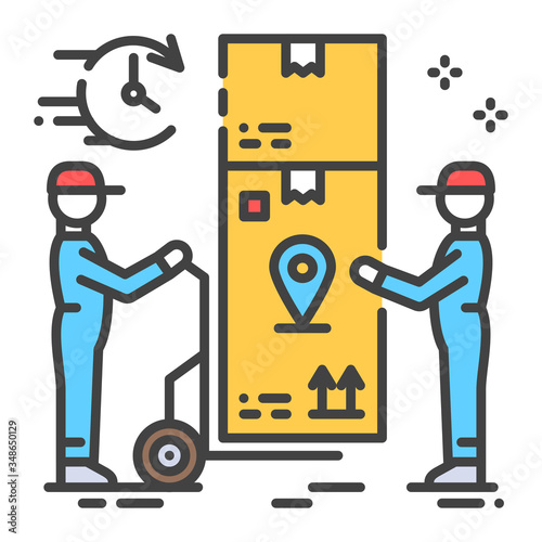 Oversized goods delivery color line icon. Services loaders sign. Loading and unloading operations. Sign for web page, app. UI UX GUI design element. Editable stroke