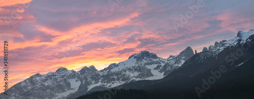 Canvastavla Dolomiti di brenta Andalo Fai della Paganella inverno neve tramonto