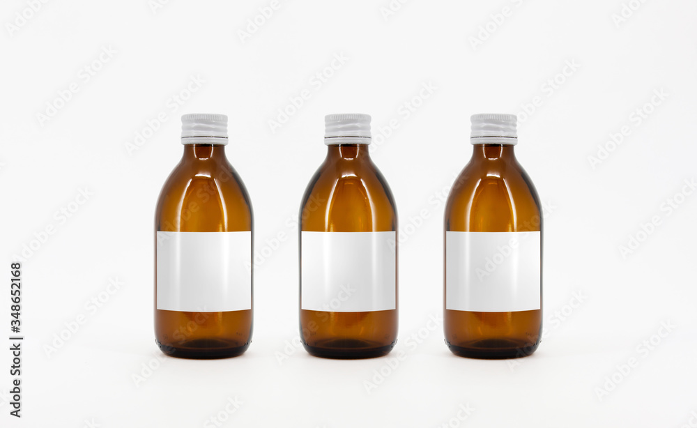 Medical glass Bottle.Medicine bottle of brown glass with white cap