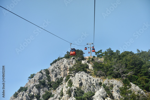 Cable car in summer mountains