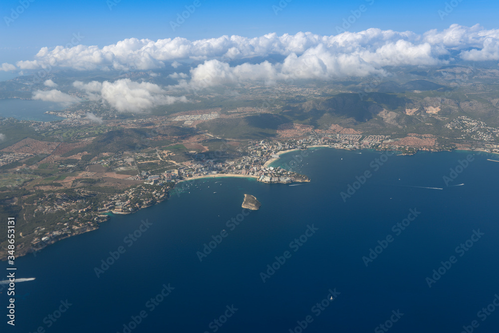 View of the skyline of Palma de Mallorca from air