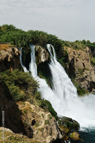 Waterfall Duden falling into the Mediterranean sea