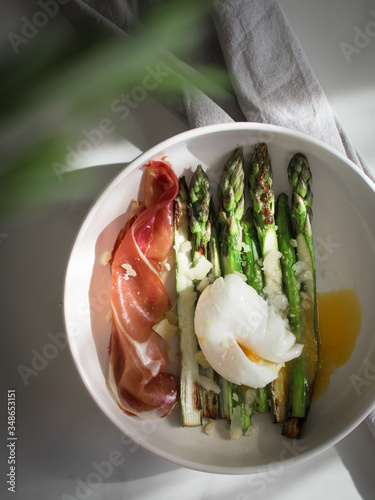 Asparagus with eggs and bacon!  image with selected focus