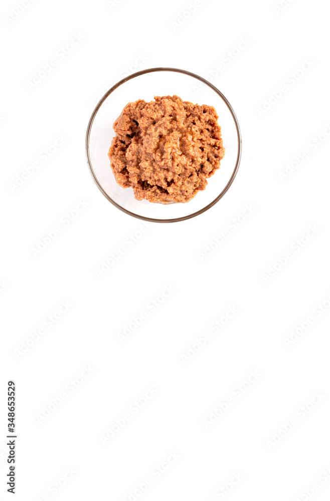 Meat pate with pieces of meat in a glass bowl Meat pate with pieces of meat in a glass bowl