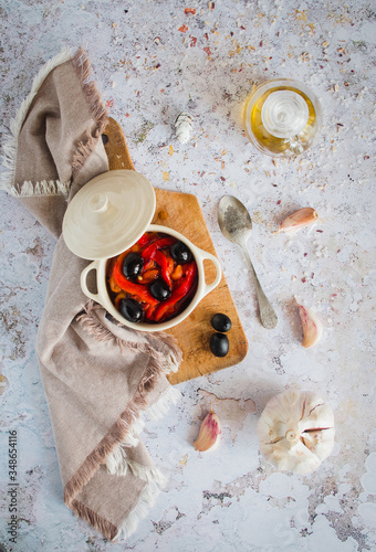 french cook. bell pepper with olives .image with selected focus