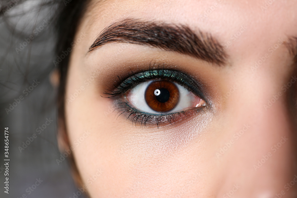 Attractive millennial female right dark brown eye Attractive millennial female right dark brown eye