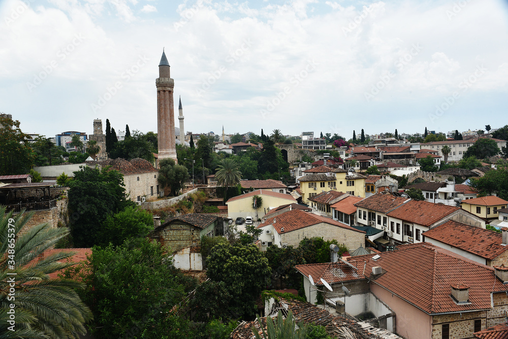 Panoramic views of the roofs old town Antalya, Turkey. Old town Kaleici