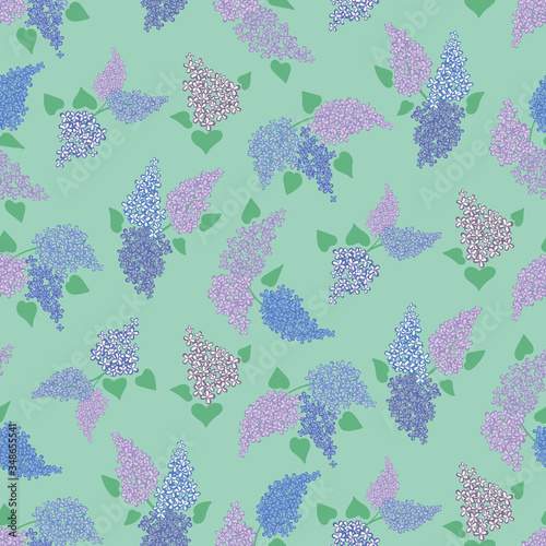 Lilac flowerse bouquets amless vector pattern. Decorative surface print design in pastel colors. For fabric, stationery, and packaging. photo