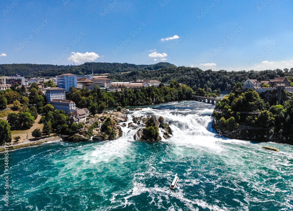 Beautiful Panorama view on Rheinfall (Rhinefalls) in Schaffhausen, Neuhausen am Rheinfall, Switzerland Beautiful Panorama view on Rheinfall (Rhinefalls) in Schaffhausen, Neuhausen am Rheinfall, Switzerland