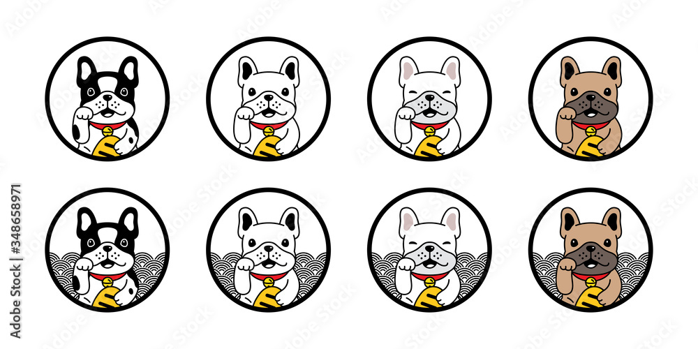 dog vector french bulldog lucky cat japan Maneki Neko icon puppy pet wave  cartoon character symbol illustration doodle design Stock Vector | Adobe  Stock