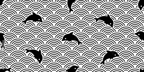 Photography fish Seamless pattern dolphin vector tuna japan wave shark salmon doodle icon ca