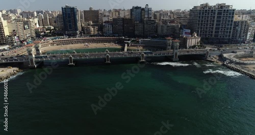 Aerial Drone shot over Egypt Alexandria city Stanly Bridge