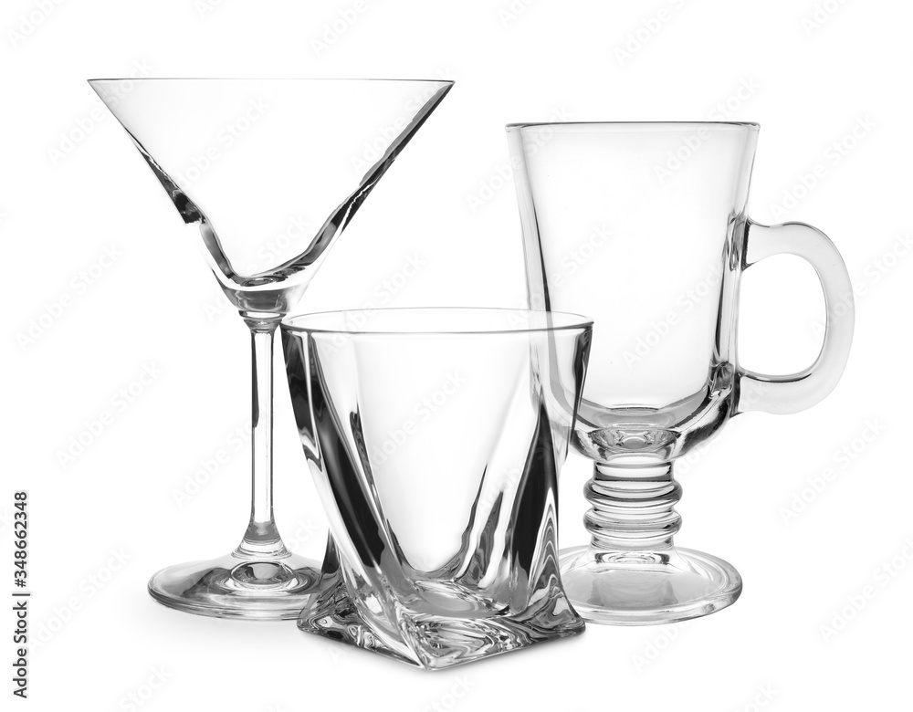 Set of empty glasses on white background Set of empty glasses on white background