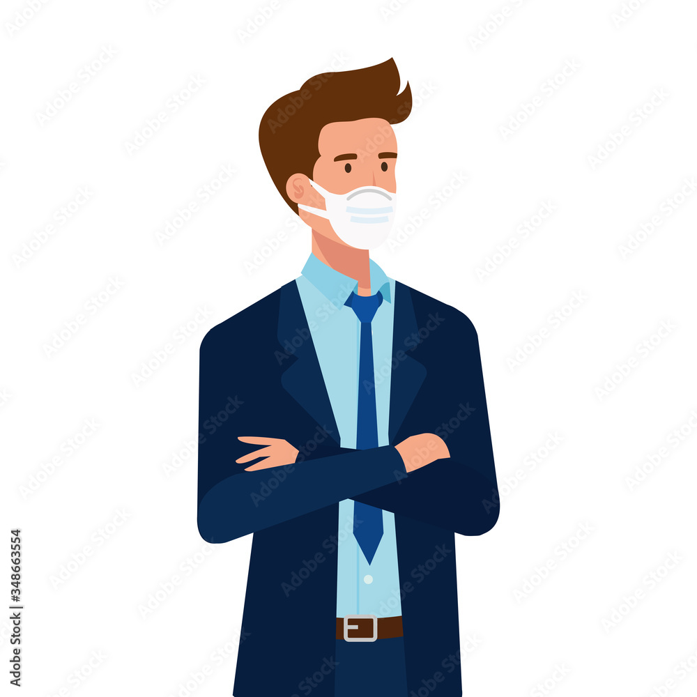 businessman using face mask isolated icon vector illustration design