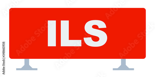 Red sign with text ILS Airport transport vector icon flat isolated.