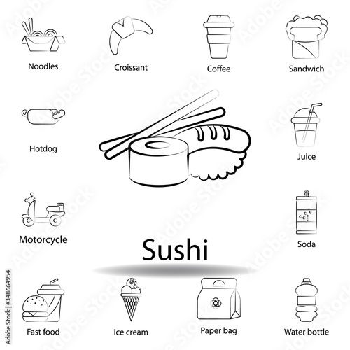 fast food sushi outline icon. Set of food illustration icon. Signs and symbols can be used for web  logo  mobile app  UI  UX on white background