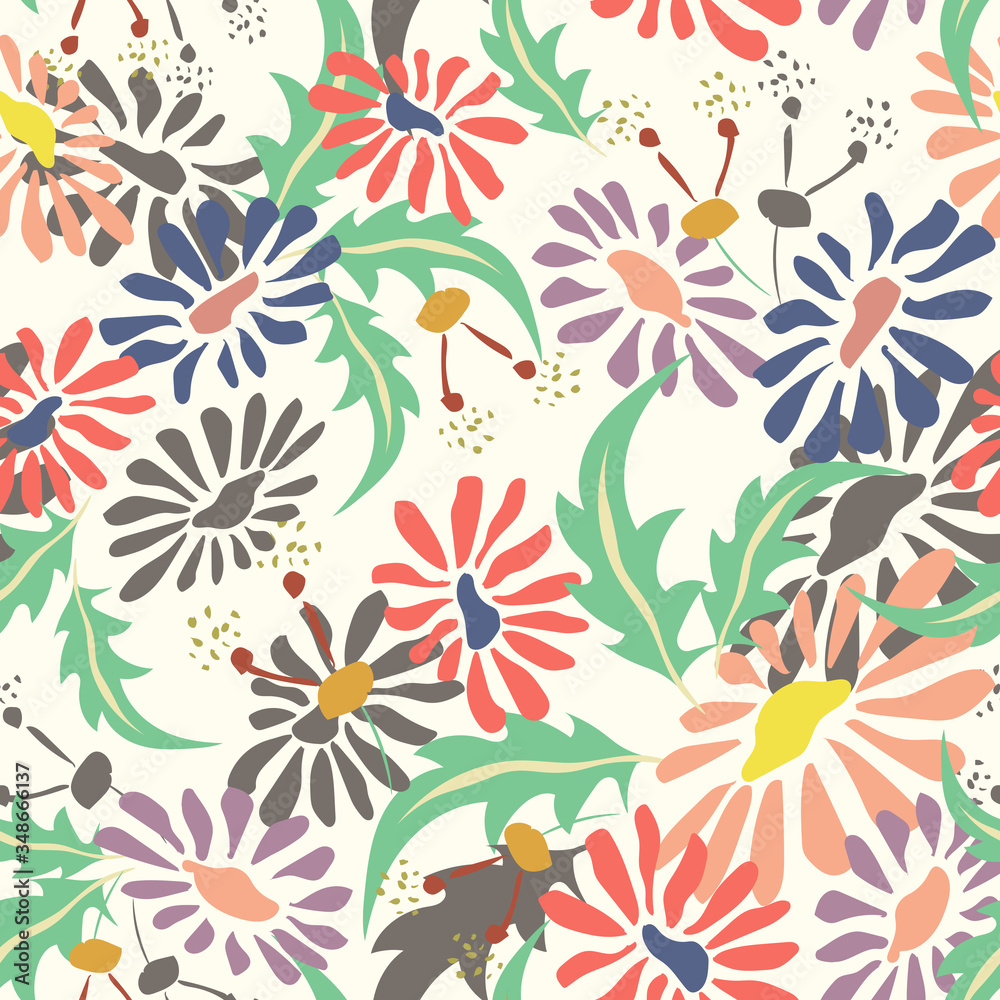 custom made wallpaper toronto digitalVector floral seamless pattern. Tropical background with exotic jungle flowers, leaves, hand drawn elements. Abstract botanical ornament. Bright colors. Summer style. Repeated design for wallpapers