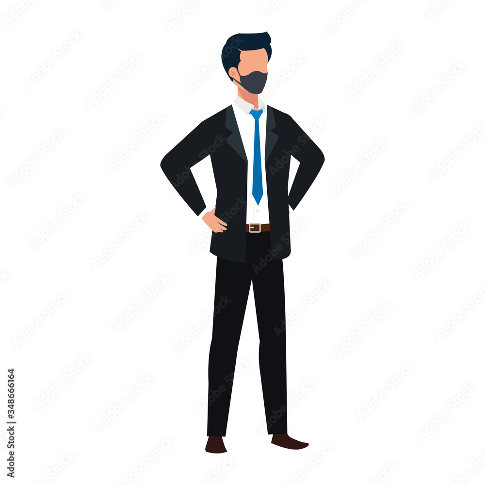 businessman using face mask isolated icon vector illustration design