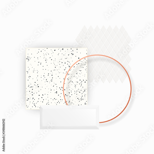 White material samples. Architecture and interior designer choice, presentation. Ceramic tiles and terrazzo. Vector illustration isolated, EPS 10