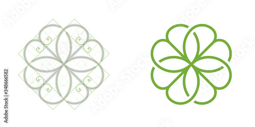 Clover leaf icon, golden ratio. Vector illustration isolated on white background, EPS 10