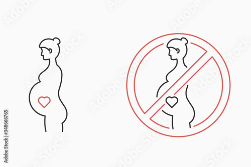Expecting a baby icon. No access for pregnant woman. Line design, editable stokes. Vector illustration isolated on white background