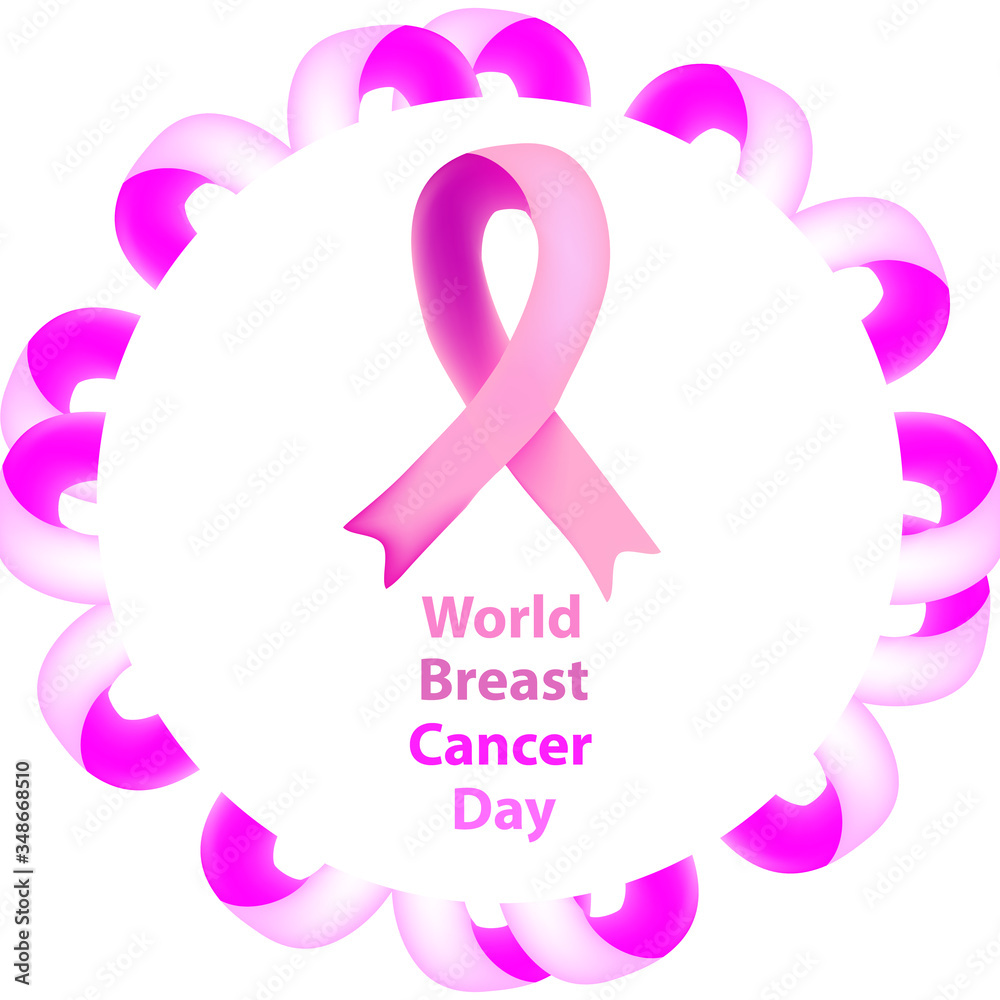 World Breast Cancer Day. Pink ribbon against breast cancer. Vector illustration on isolated background.