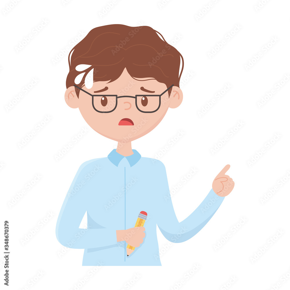 stressed employee man with pencil in hand isolated design