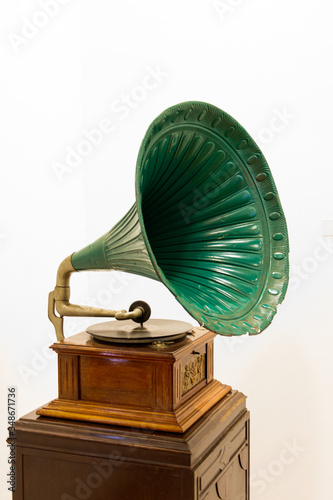 antique green gramophone from the Paraguayan museum