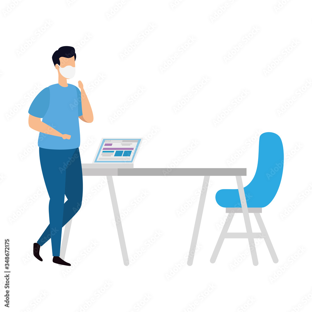 young man using face mask isolated icon vector illustration design