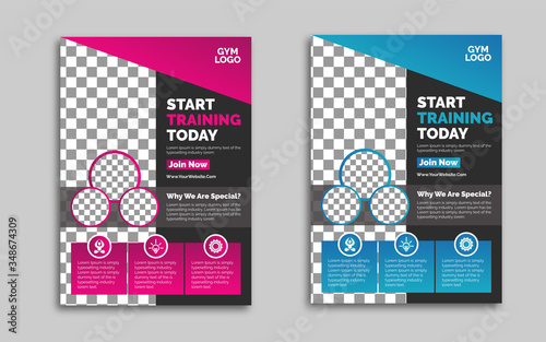 GYM / Fitness Flyer template with pink and blue shapes. vector