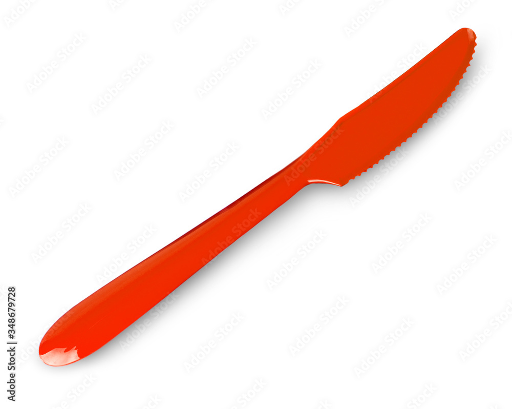 red plastic knife isolated on white background.. Top view red plastic knife isolated on white background.. Top view