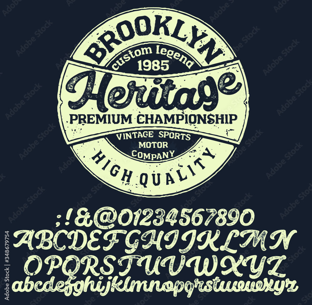 Fototapeta premium Vintage brush script lettering font, handwritten calligraphic alphabet. Textured unique brush in alphabet style. Vector Illustration.