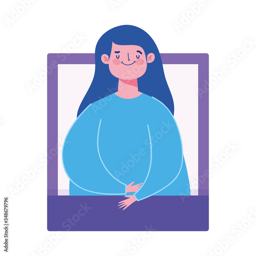 young woman character video call technology isolated design