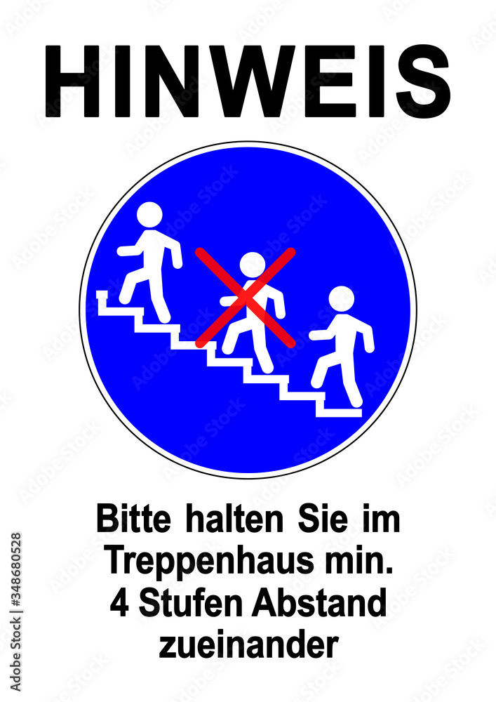 ds215 DiskretionSchild - HINWEIS: Treppe - Bitte halten Sie im Treppenhaus mindestens 4 Stufen Abstand zueinander. - Vorlage - Aushang / Druckvorlage DIN A1 A2 A3 A4 - g9630