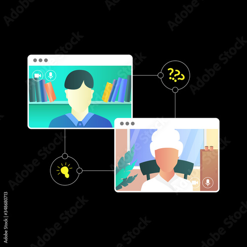 Colleagues talk to each other on the digital screen. Video call creative concept. Online conference.