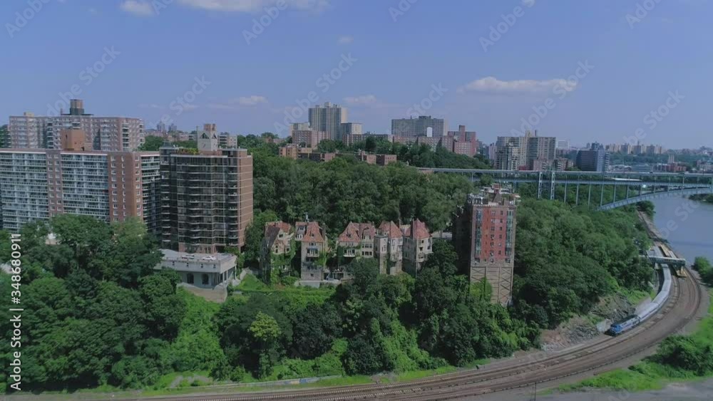 Arc View of Riverdale Apartments, Train and Henry Hudson Bridge in the Bronx Arc View of Riverdale Apartments, Train and Henry Hudson Bridge in the Bronx