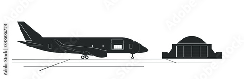 Loading cargo on the plane in airport. Vector illustration