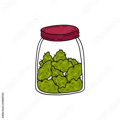 jar with marijuana buds doodle icon photo