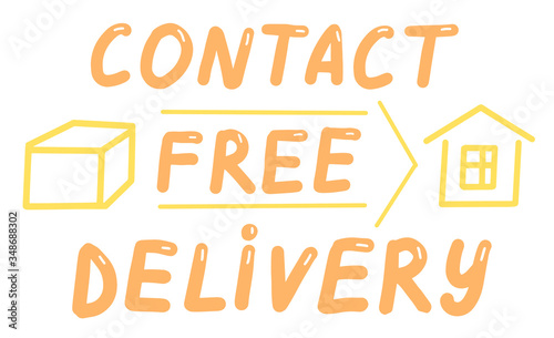 Contact free delivery lettering calligraphy illustration. Safe delivery. Vector eps brush trendy orange text isolated on white background for banners, templates, postcards.