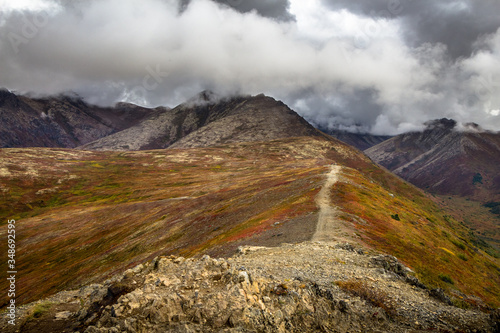 Alaska hiking trail on a ridgeline.