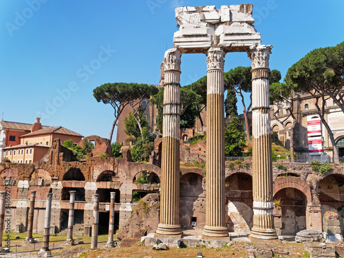Ruins of the Roman Forum in Rome, Italy. Roman columns