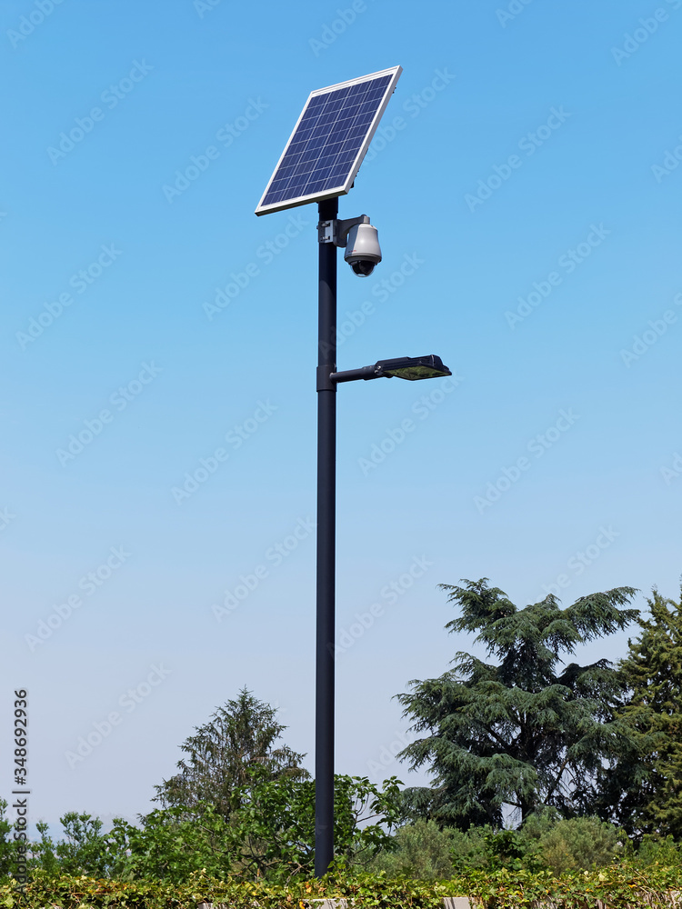 Street lighting pole with photovoltaic panel and surveillance camera Street lighting pole with photovoltaic panel and surveillance camera