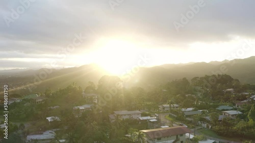Suva outskirts at sunset on Fiji in the Pacific  