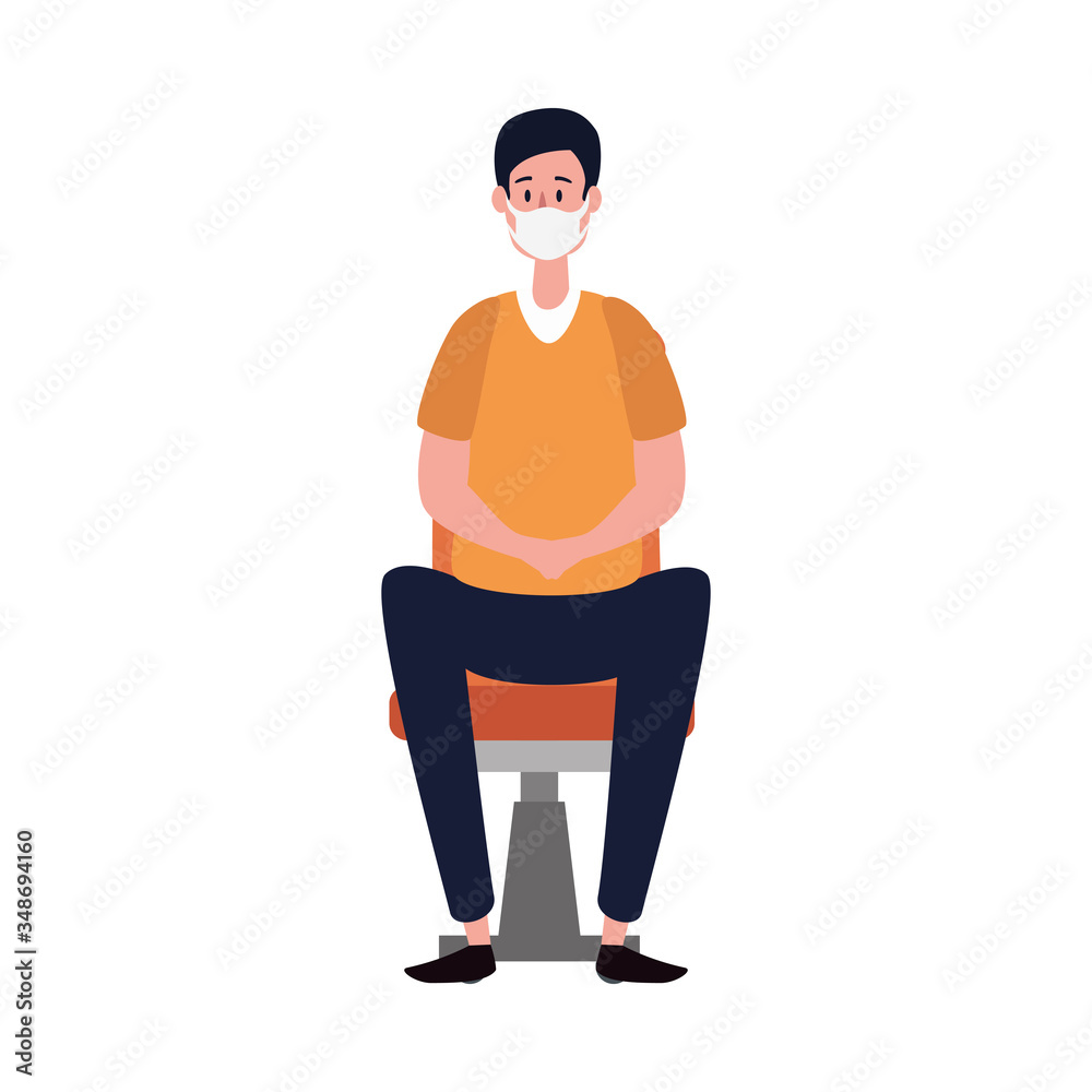 young man using face mask sitting in chair vector illustration design young man using face mask sitting in chair vector illustration design