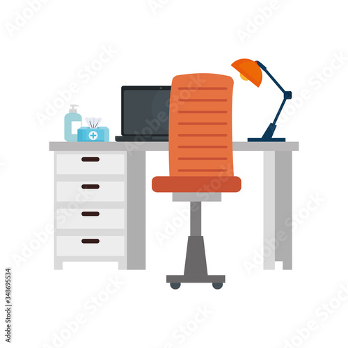 scene of workplace with desk and equipments vector illustration design